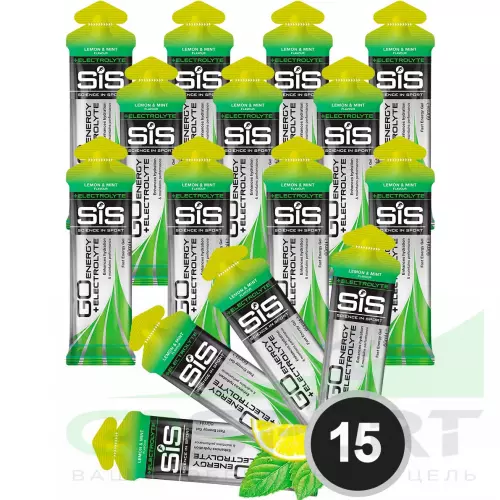 Гель питьевой SCIENCE IN SPORT (SiS) Go Energy + Electrolyte Gels 15 x 60 мл + электролиты, Лимон-Мята