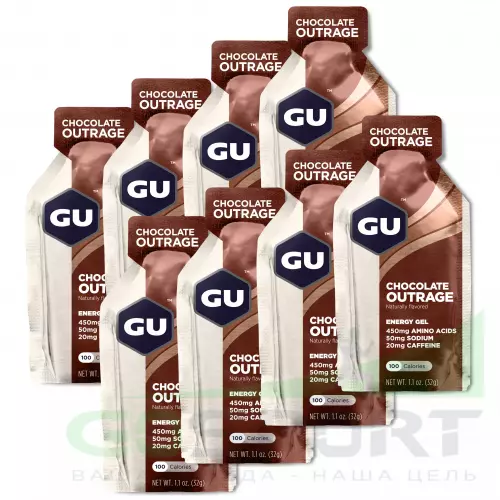 Гель питьевой GU ENERGY GU ORIGINAL ENERGY GEL 20mg caffeine 8 стика x 32 г, Шоколадное безумие