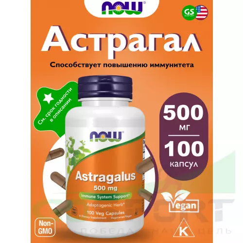  NOW FOODS Astragalus 500 mg 100 веган капсул