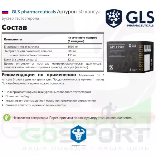  GLS pharmaceuticals Артурон 50 капсул