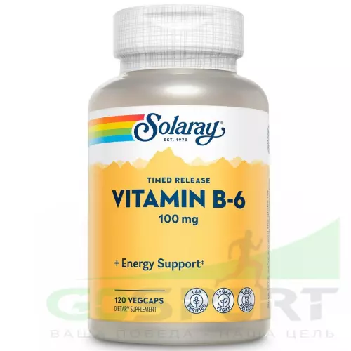  Solaray B-6 Time Released 100 mg 120 веган капсул