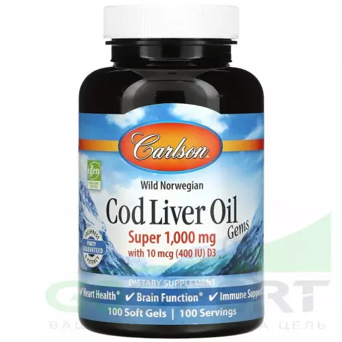 Омена-3 Carlson Labs Norw Cod Liver Oil 100 капсул