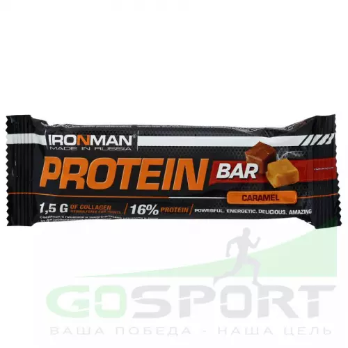 Протеиновый батончик Ironman Protein Bar с коллагеном 50 гр, Карамель - Темная глазурь