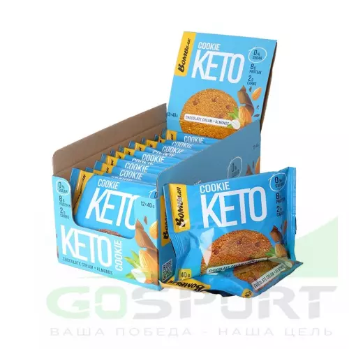Протеиновый батончик Bombbar Кето печенье COOKIE KETO 12х40 г, Со вкусом шоколадного крема и миндаля