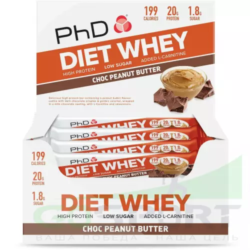 Протеиновый батончик PhD Nutrition Diet Whey Bar 12 x 63 г, Шоколад-Арахисовое масло
