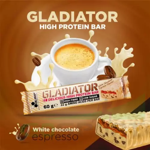 Протеиновый батончик OLIMP Gladiator Bar 60 г, Белый шоколад - Эспрессо