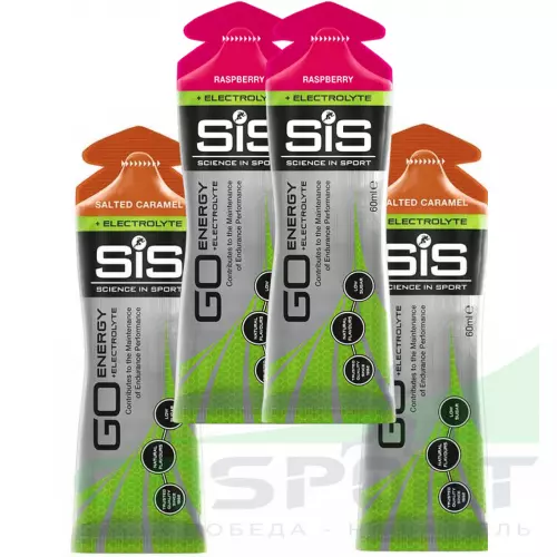 Гель питьевой SCIENCE IN SPORT (SiS) Go Energy + Electrolyte Gels 4 x 60 мл Микс, Малина, Солёная Карамель