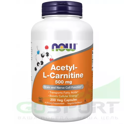  NOW FOODS Acetyl L-Carnitine 500 mg (Ацетил-L-Карнитин) 200 веган капсул