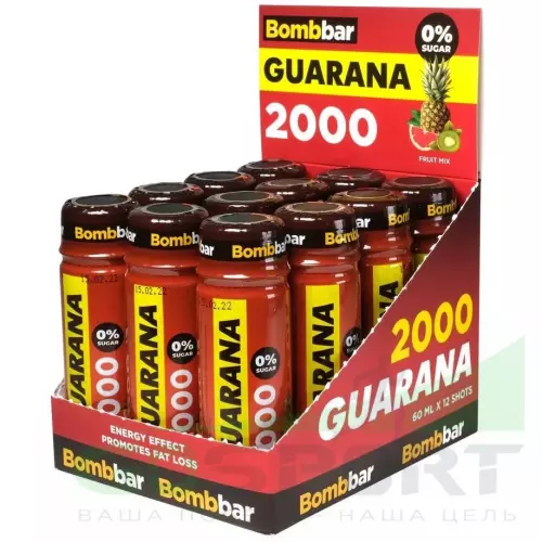  Bombbar Shot Energy Guarana 2000 12 x 60 мл, Фруктовый микс