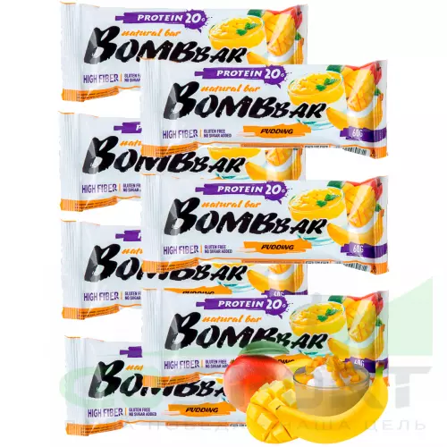 Протеиновый батончик Bombbar Protein Bar 7 x 60 г, Пудинг с ароматом манго и банана