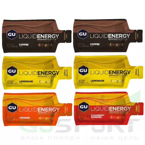 Гель питьевой GU ENERGY GU Liquid Enegry Gel caffeine Микс, 6 x 60 г (4 вкуса)