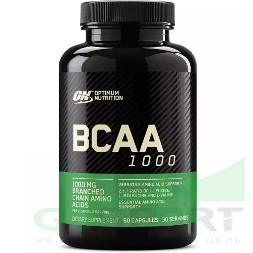 БСАА OPTIMUM NUTRITION BCAA 1000 Mega-Size 2:1:1 60 капсул, Нейтральный