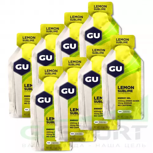 Энергетический гель питьевой GU ENERGY GU ORIGINAL ENERGY GEL no caffeine 8 стика x 32 г, Чистый лимон