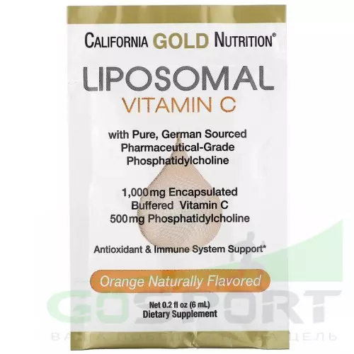  California Gold Nutrition Liposomal Vitamin C Natural Orange Flavor 1000 mg 30 пакетиков, апельсин