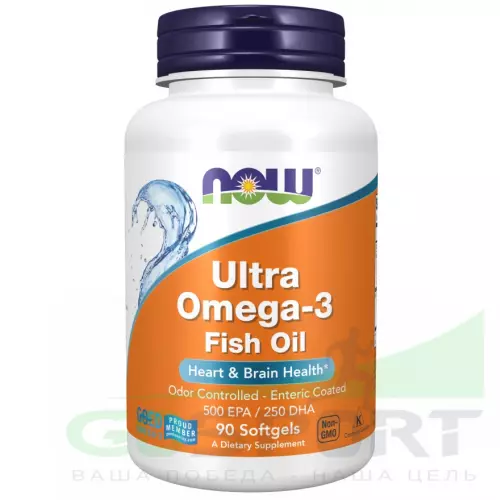 Omega 3 NOW FOODS Ultra Omega-3 Fish Oil 500 EPA / 250 DHA 90 гелевых капсул, Нейтральный