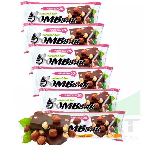 Протеиновый батончик Bombbar Protein Bar 6 x 60 г, Шоколад - Фундук