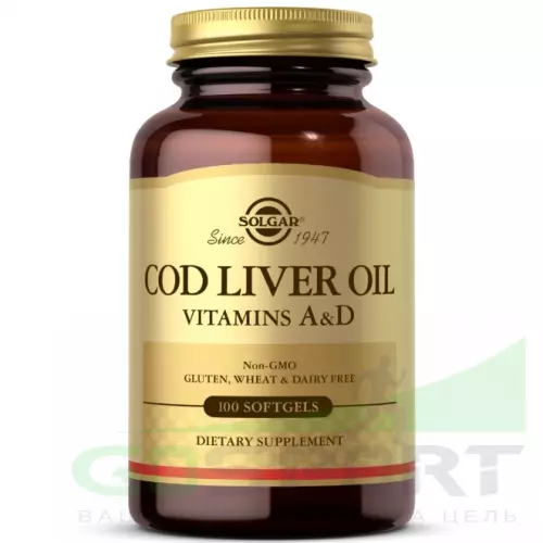 Омена-3 Solgar Cod Liver Oil Vitamins A#D 100  капсул