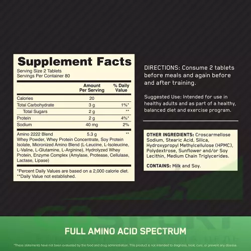 Аминокислоты OPTIMUM NUTRITION Superior Amino 2222 Tabs 160 таблеток, Нейтральный