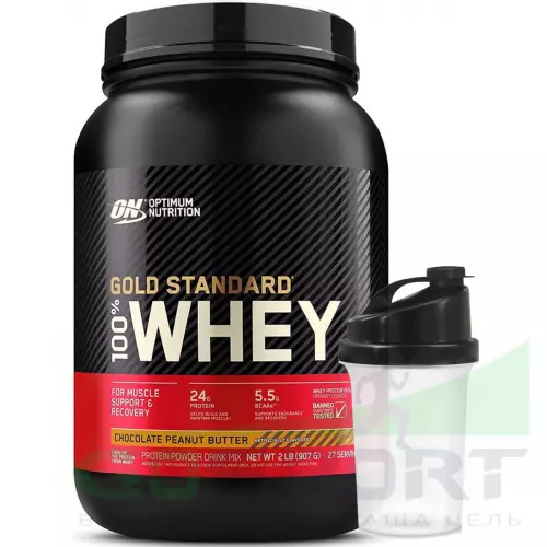  OPTIMUM NUTRITION 100% Whey Gold Standard 907 г + шейкер, Шоколад арахисовое масло