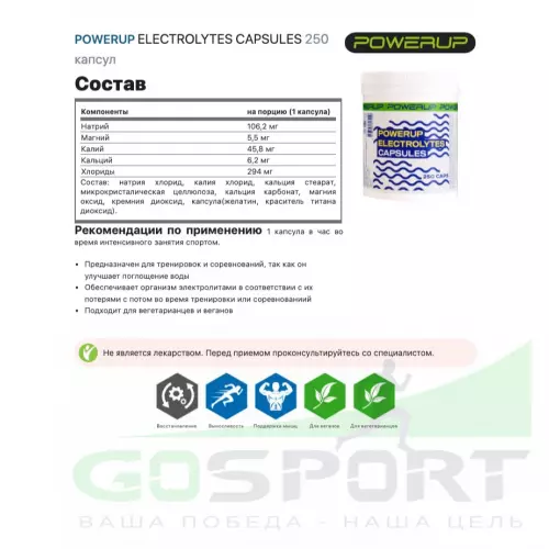  POWERUP ELECTROLYTES CAPSULES 250 капс