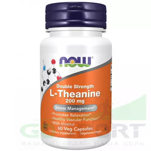  NOW FOODS L-Theanine 200 mg with Inositol 60 веган капсул