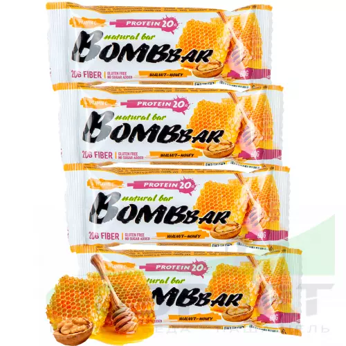 Протеиновый батончик Bombbar Protein Bar 4 x 60 g, Грецкий орех с медом