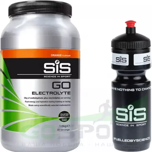 Изотоник SCIENCE IN SPORT (SiS) GO Electrolyte + Бутылочка черная 1 x 1600 г, Апельсин