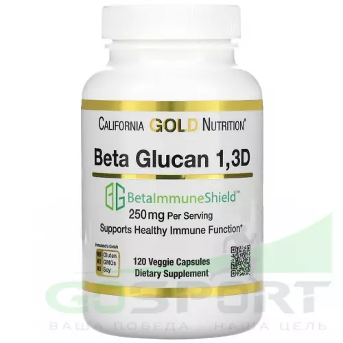 California Gold Nutrition Beta Glucan 1-3D with Beta-ImmuneShield 125 mg 120 вегетарианских капсул, Нейтральный