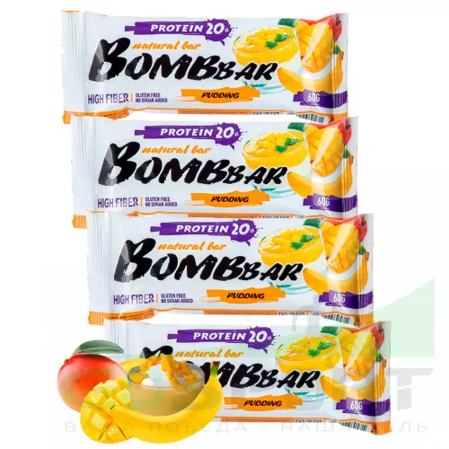 Протеиновый батончик Bombbar Protein Bar 4 x 60 g, Пудинг с ароматом манго и банана