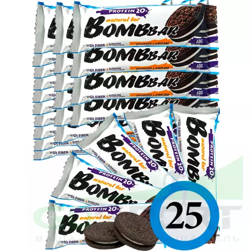Протеиновый батончик Bombbar Protein Bar 25 x 60 г, Печенье с кремом