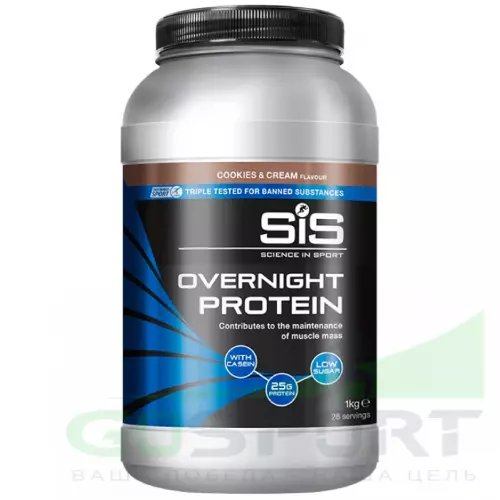 Казеиновый протеин SCIENCE IN SPORT (SiS) Overnight Protein Powder 1000 г, Печенье и крем