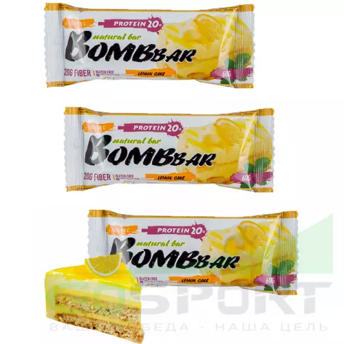 Протеиновый батончик Bombbar Protein Bar 3 x 60 г, Лимонный торт