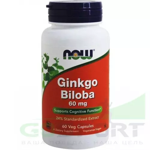  NOW FOODS Ginkgo Biloba – Гинкго Билоба 60 мг 60 Веган капсул, Нейтральный