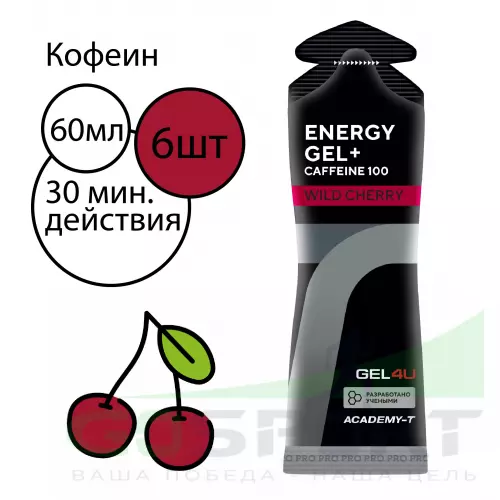 Гель питьевой GEL4U Energy Gel + caffeine 100 6 x 60 г, Вишня