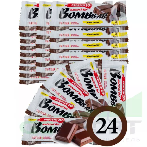 Протеиновый батончик Bombbar Protein Bar 24 x 60 г, Двойной шоколад