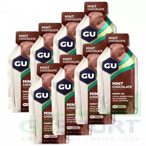 Гель питьевой GU ENERGY GU ORIGINAL ENERGY GEL 20mg caffeine 8 стика x 32 г, Шоколад-Ментол