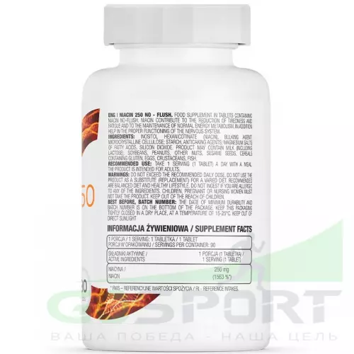  OstroVit Niacin 250 NO-FLUSH 90 таблеток