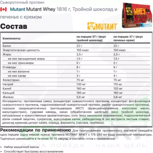  Mutant Mutant Whey 1816 г, Тройной шоколад и печенье с кремом