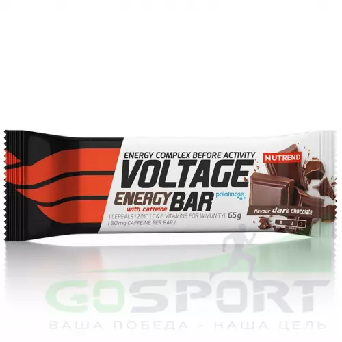 Энергетический батончик NUTREND Voltage Energy bar 60mg caffeine 65 г, Темный Шоколад