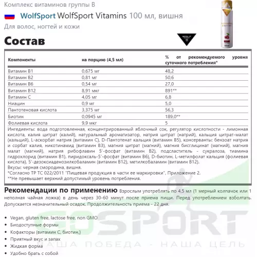  WolfSport WolfSport Vitamins 12х100 мл, вишня