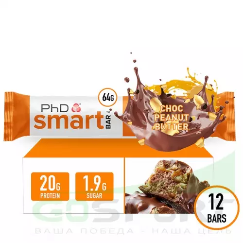 Протеиновый батончик PhD Nutrition Smart Bar 6 x 64 г, Шоколад - Арахисовое масло