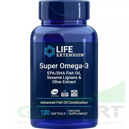 Омена-3 Life Extension Super Omega-3 EPA/DHA Fish Oil, Sesame Lignans & Olive Extract 120 капсул