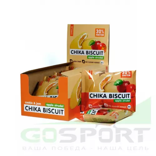 Протеиновый батончик Chikalab Бисквитное печенье Chika Biscuit 9 шт x 50 г, Яблочный штрудель