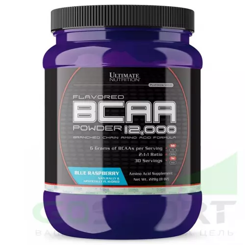 БСАА Ultimate Nutrition Flavored BCAA 12000 Powder 2:1:1 228 г, Голубая малина