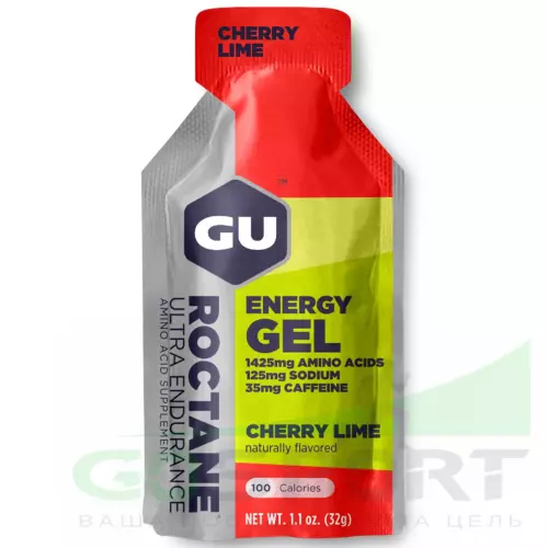 Гель питьевой GU ENERGY GU ROCTANE ENERGY GEL 35mg caffeine 24 стика x 32 г, Вишня-Лайм