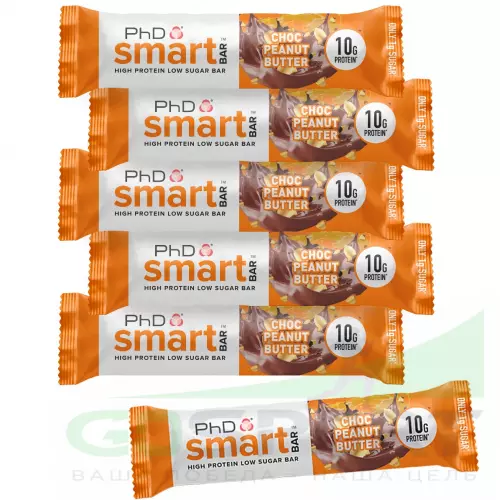 Протеиновый батончик PhD Nutrition Smart Bar 6 x 64 г, Шоколад - Арахисовое масло