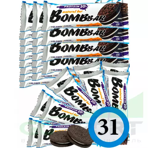 Протеиновый батончик Bombbar Protein Bar 31 x 60 г, Печенье с кремом