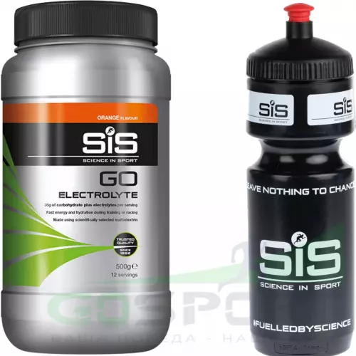 Изотоник SCIENCE IN SPORT (SiS) GO Electrolyte + Бутылочка черная 1 x 500 г, Апельсин