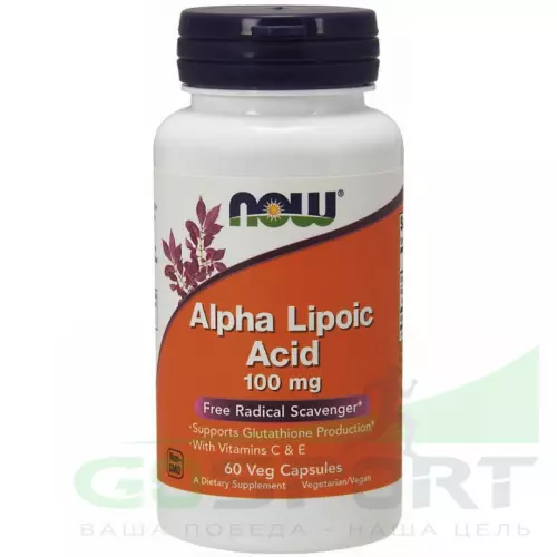  NOW FOODS Alpha Lipoic Acid – Альфа-липоевая кислота 100 mg 60 Вегетарианские капсулы, Нейтральный