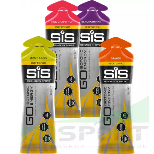 Гель питьевой SCIENCE IN SPORT (SiS) GO Isotonic Energy Gels 4 x 60 мл Микс, Лимон-Лайм, Розовый грейпфрут, Апельсин, Черная смородина